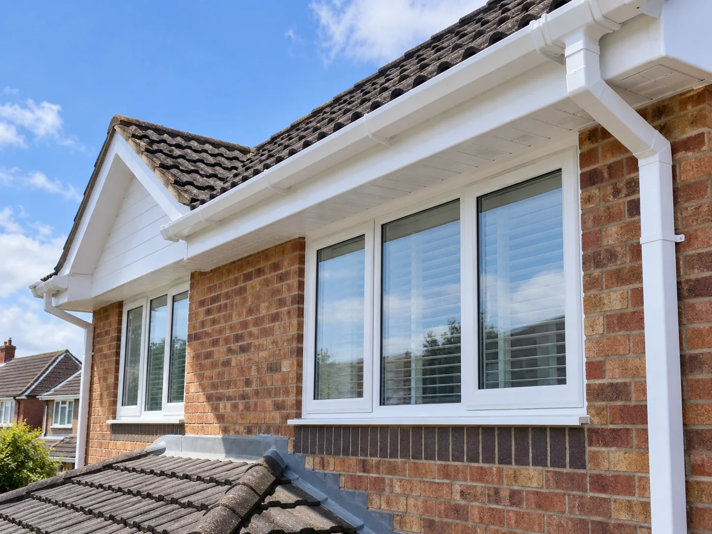 Exterior cleaning around a house roofline